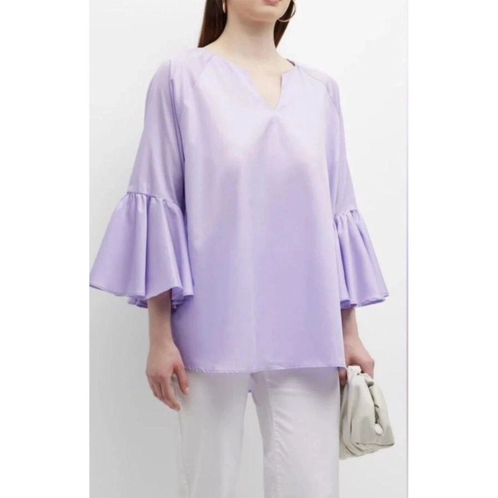 NEW Harshman Zenaida Bell-Sleeve Cotton Blouse In Lilac Women's‎ Size Medium